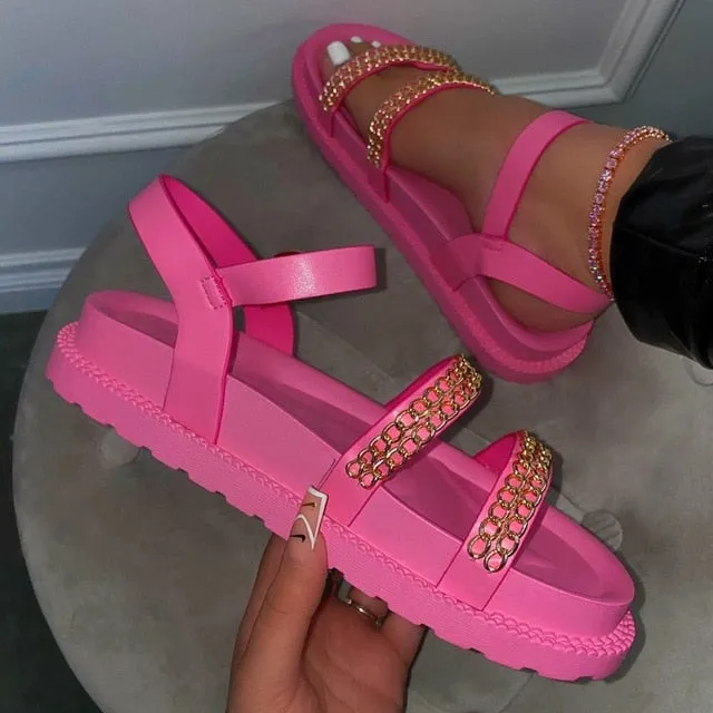 Flat Platform Soft Leather Buckle Casual Sandals Sandals Select Rewards Member