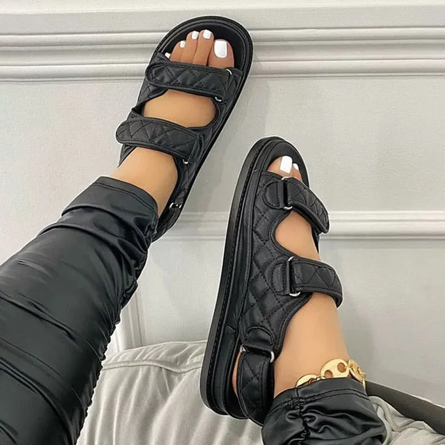 Flat Platform Soft Leather Buckle Casual Sandals Fringe Sandals