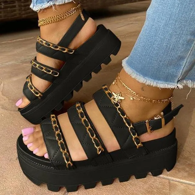 Flat Platform Soft Leather Buckle Casual Sandals Chacos Sandals