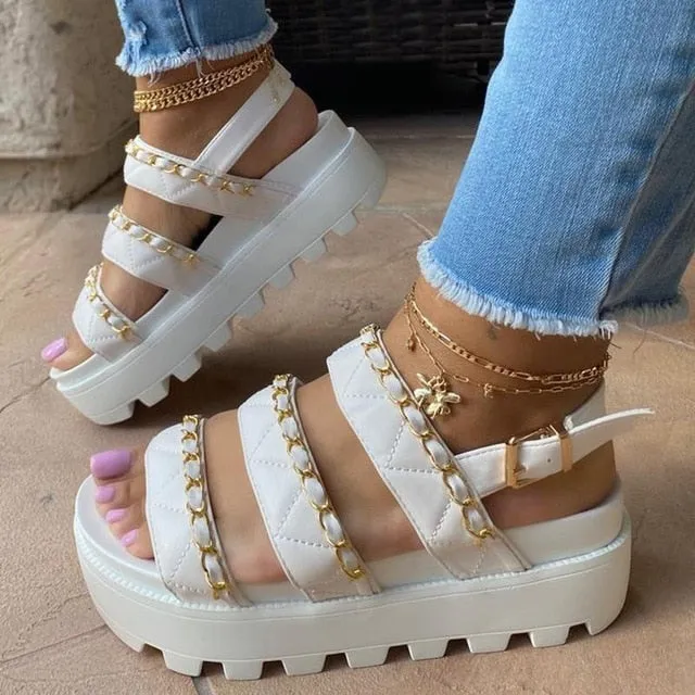 Flat Platform Soft Leather Buckle Casual Sandals Travel Sandals