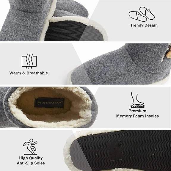 Dunlop Men's Slippers - Boot Slippers for Men Bathroom Slippers