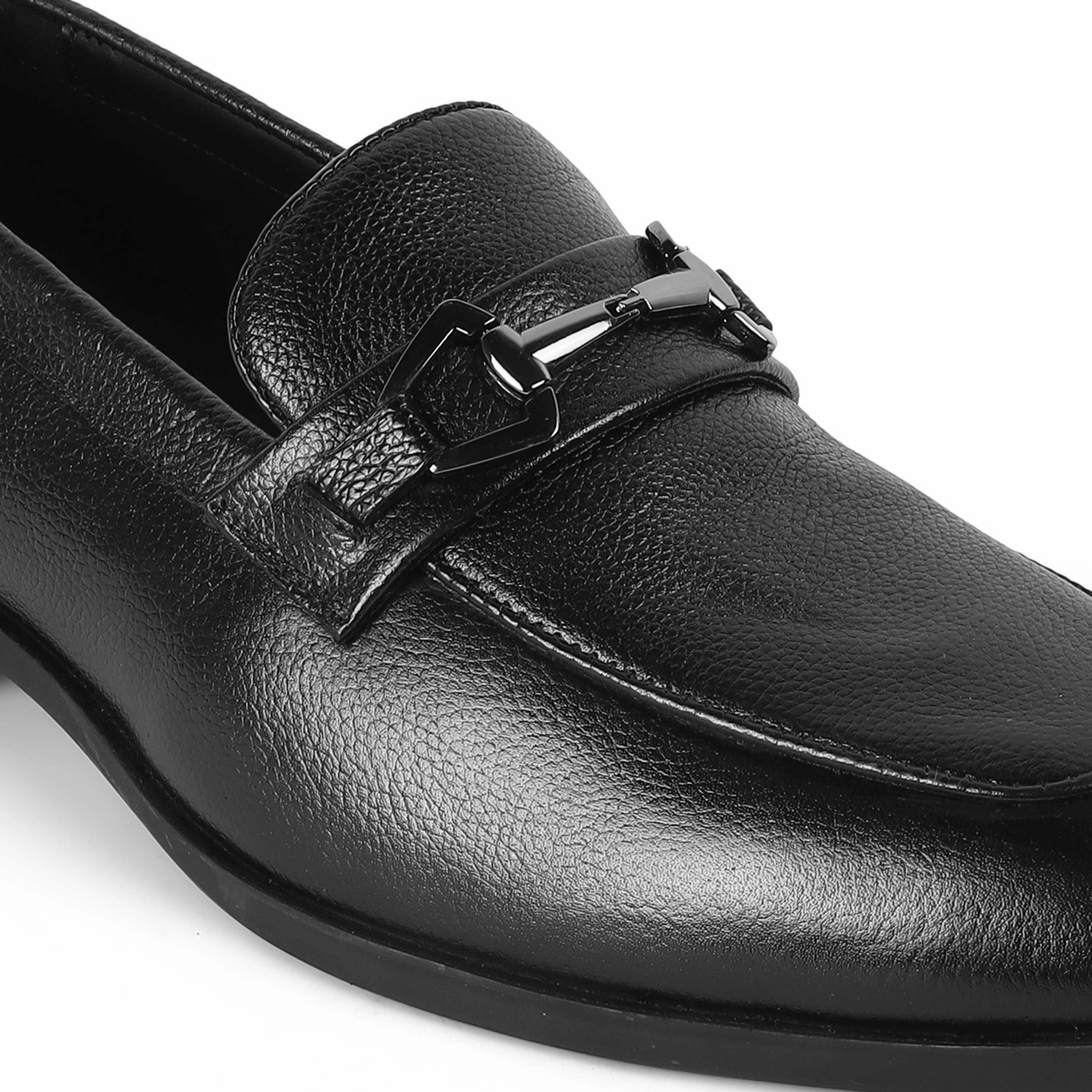 Tresmode Antli Black Men's Leather Loafers Fuzzy Loafers