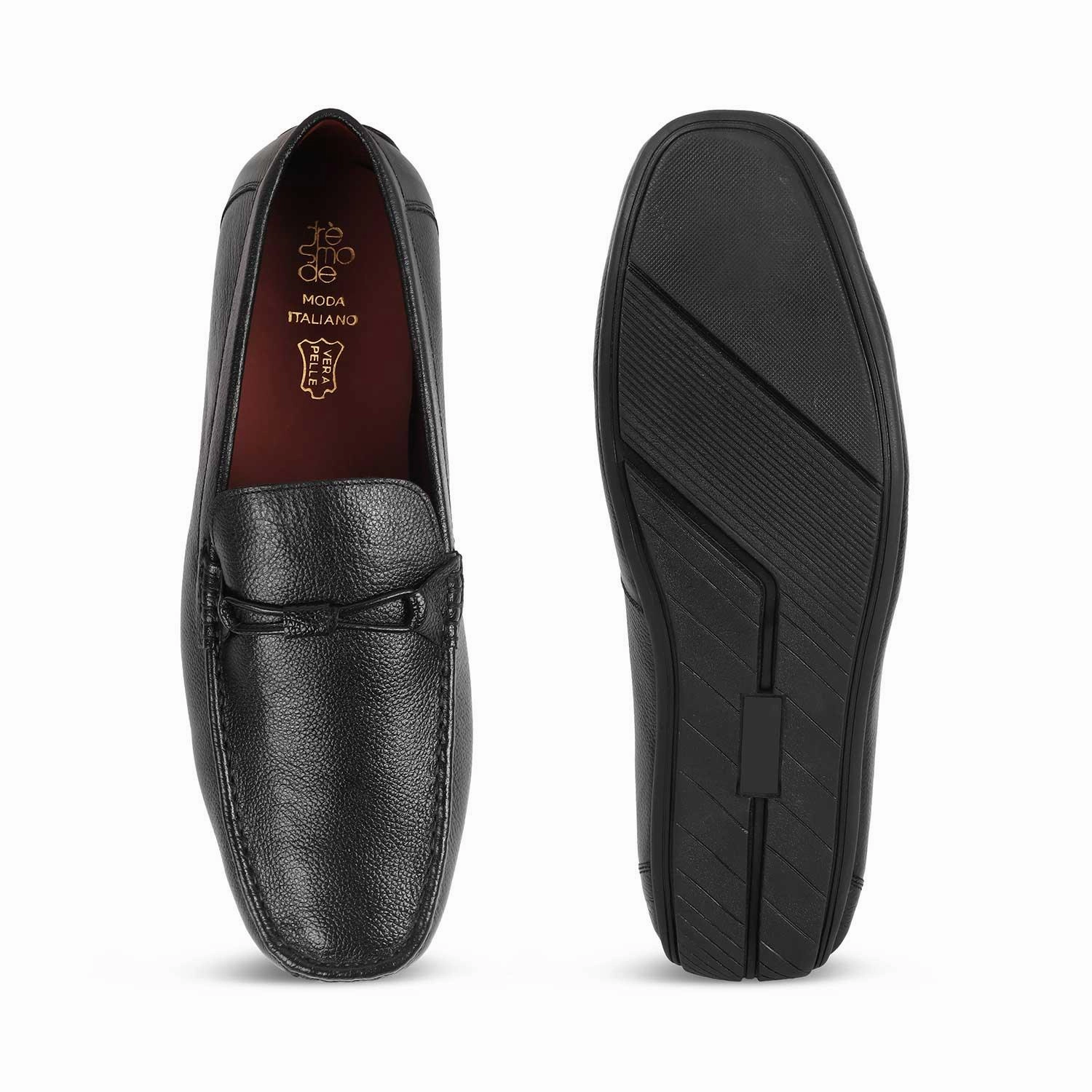 Tresmode Event Black Men's Leather Driving Loafers Suede Gucci Loafers