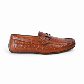 Tresmode Oxile Tan Men's Textured Leather Loafers Bibi Lou Loafers