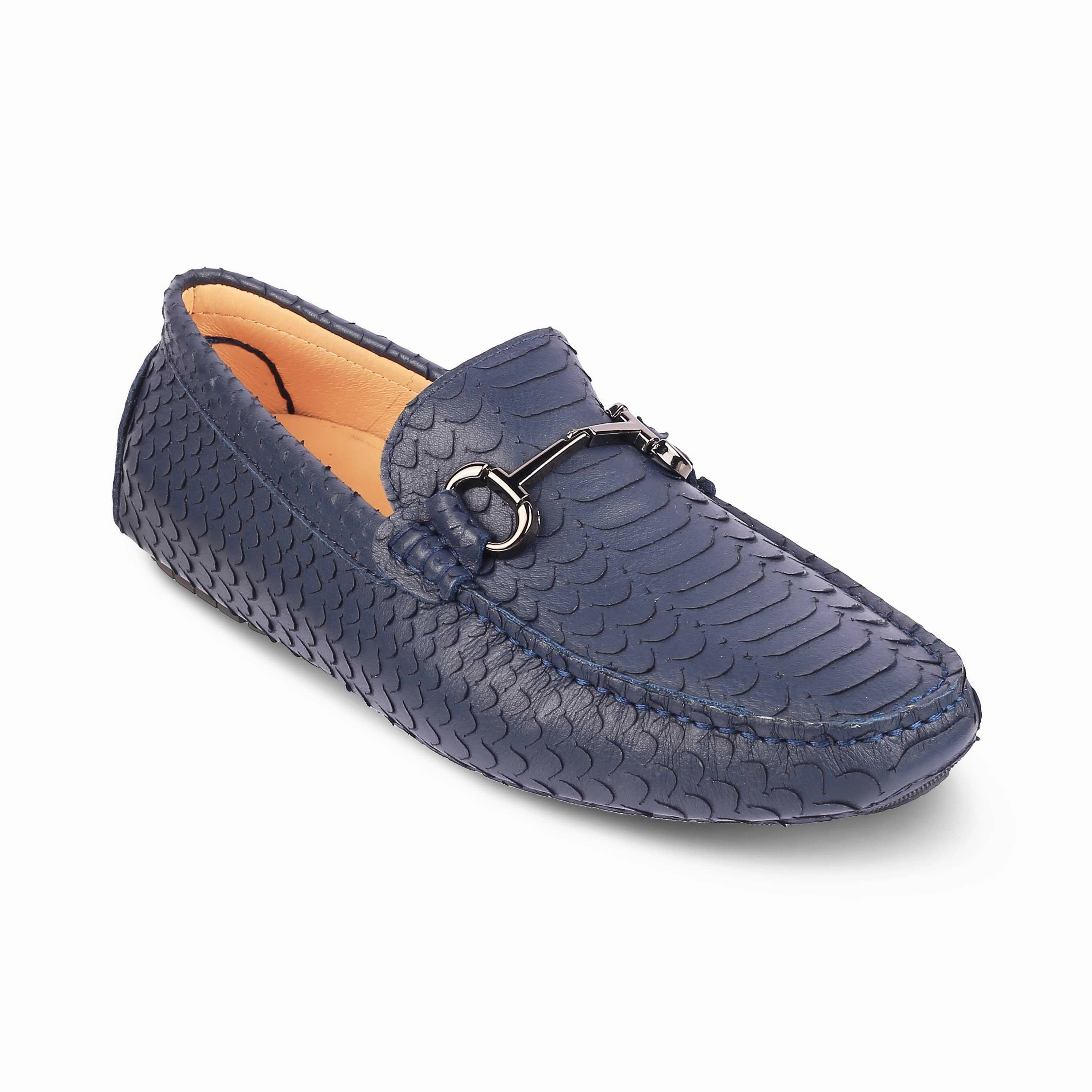 Crocodile Leather Loafers Tresmode Sofi Blue Men's Leather Driving Loafers