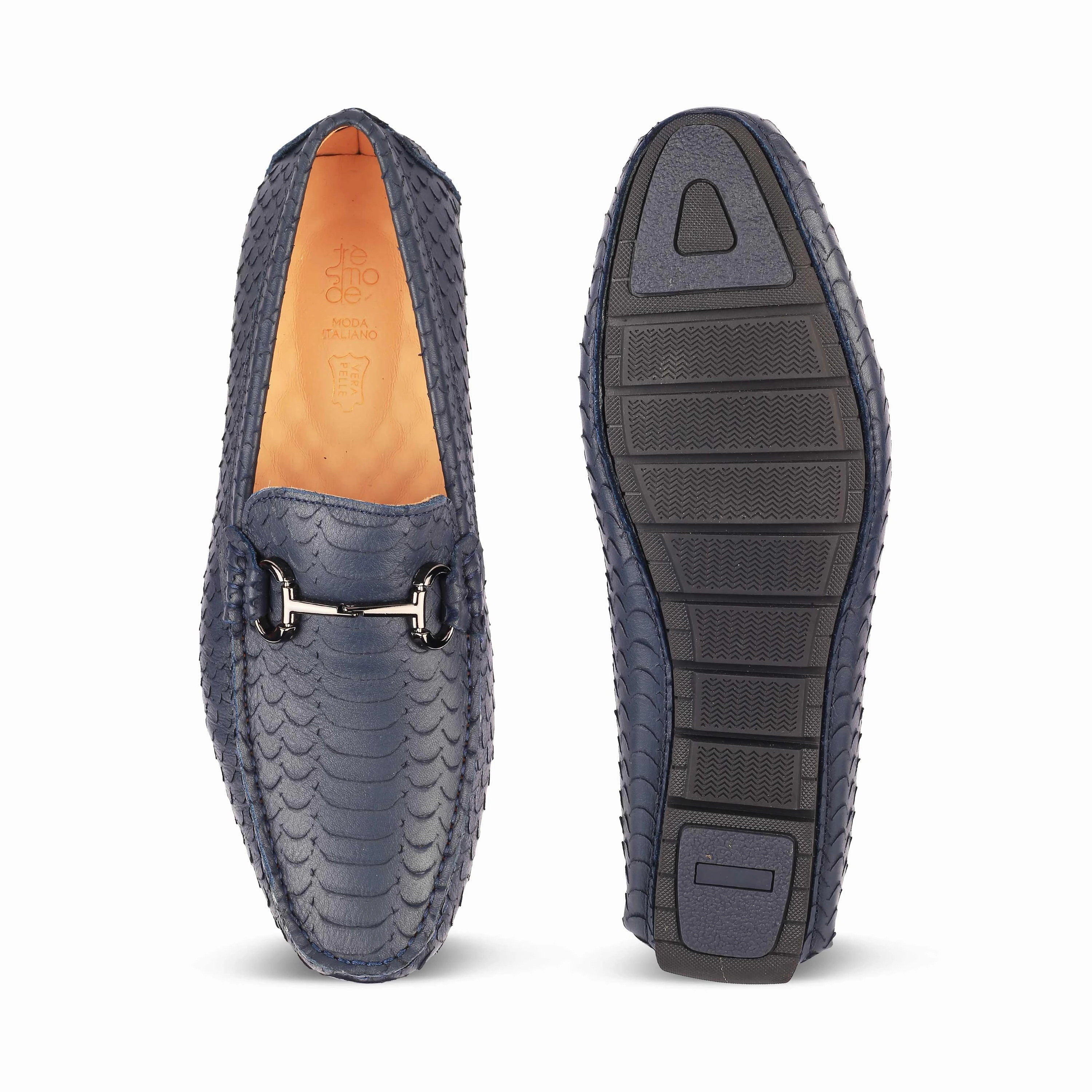 Cowhide Loafers Tresmode Sofi Blue Men's Leather Driving Loafers