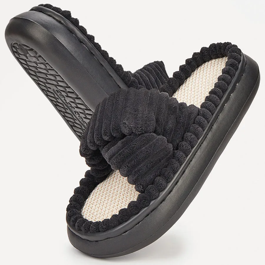 Fashion Slides Shoes Womens with Corduroy Crossbands Glass Slippers