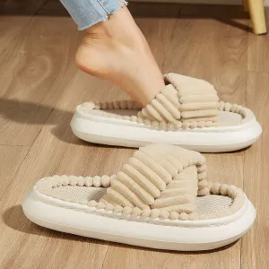 Fashion Slides Shoes Womens with Corduroy Crossbands Beetlejuice Slippers