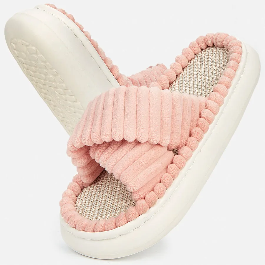 Slippers Christmas Fashion Slides Shoes Womens with Corduroy Crossbands