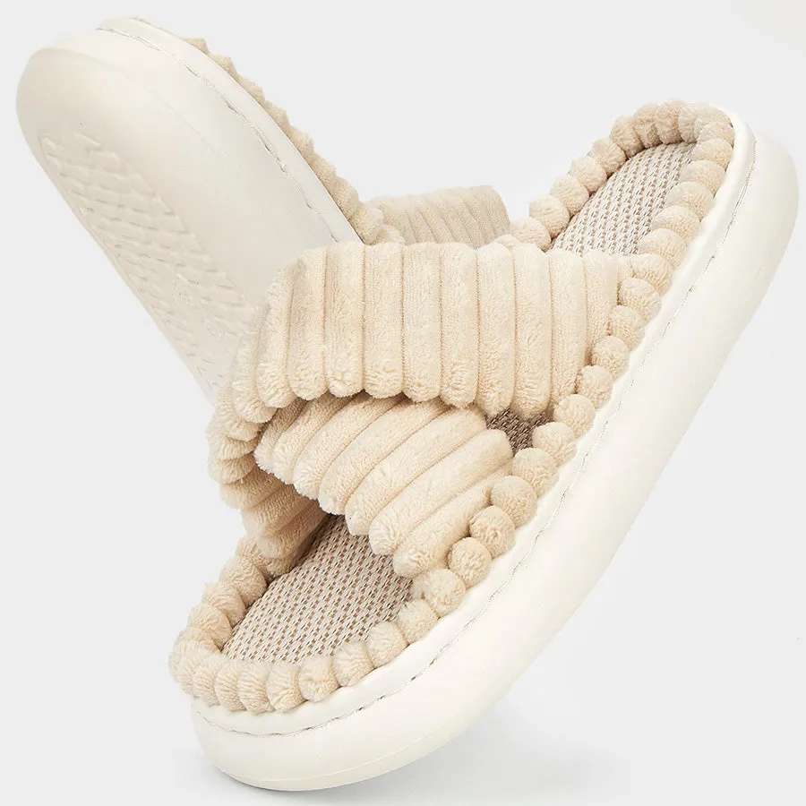 Gripper Slippers For Adults Fashion Slides Shoes Womens with Corduroy Crossbands