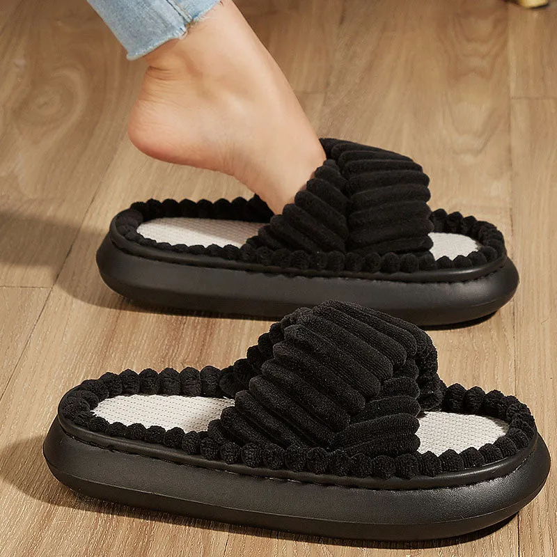 Fashion Slides Shoes Womens with Corduroy Crossbands Russian Slippers