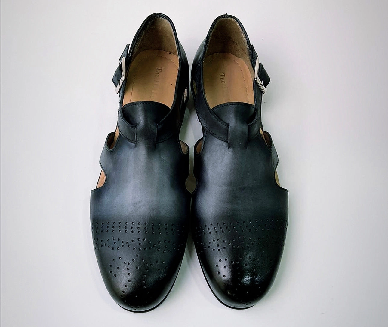 Tucci Di Lusso Mens Gray-Black Handcrafted Italian all Leather Luxury Dress Single Buckle Brogue Sandals Sandals Keen