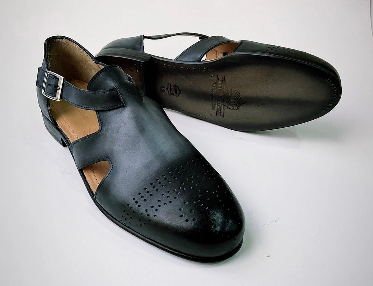 Tucci Di Lusso Mens Gray-Black Handcrafted Italian all Leather Luxury Dress Single Buckle Brogue Sandals Sandals Regency St Lucia