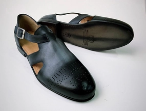 Tucci Di Lusso Mens Gray-Black Handcrafted Italian all Leather Luxury Dress Single Buckle Brogue Sandals Sandals Rubber