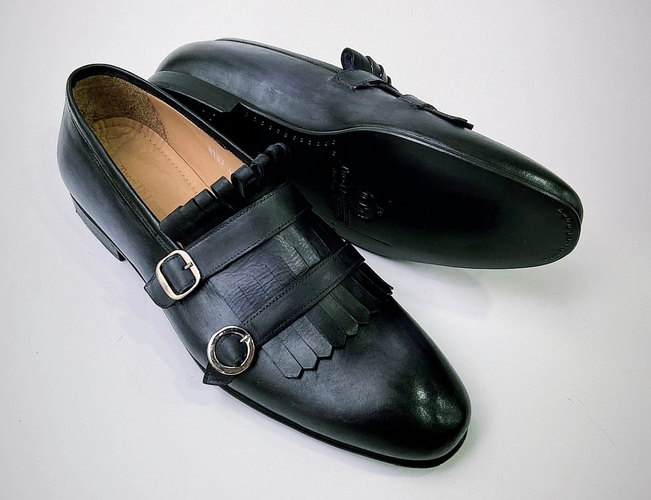 Penny Loafers Leather Tucci Di Lusso Mens Gray-Black handmade Italian leather luxury Double Buckle Monkstrap Kiltie Loafers