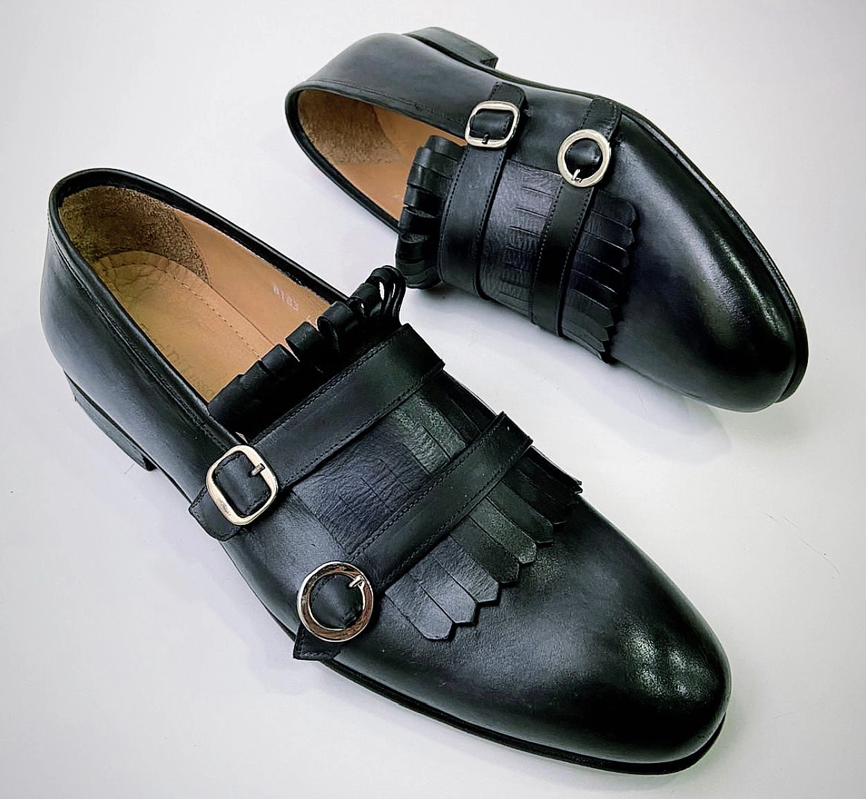 Tucci Di Lusso Mens Gray-Black handmade Italian leather luxury Double Buckle Monkstrap Kiltie Loafers Loafers To Wear With Shorts