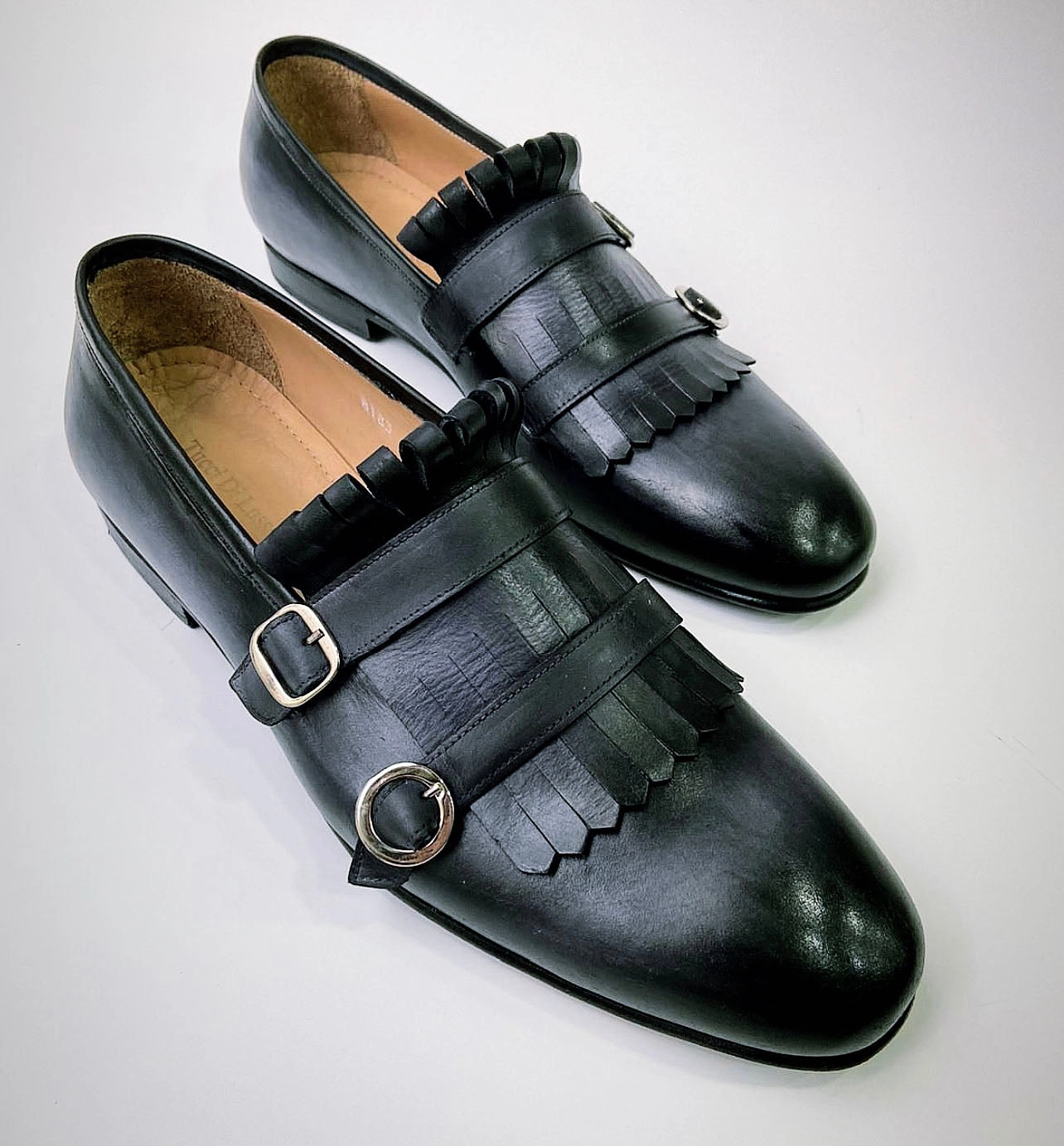 Dior Loafers Tucci Di Lusso Mens Gray-Black handmade Italian leather luxury Double Buckle Monkstrap Kiltie Loafers