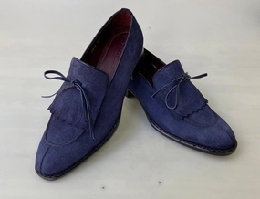 Croc Loafers Tucci Di Lusso Mens Navy Blue handmade Italian Suede luxury Split Toe Kiltie Loafers