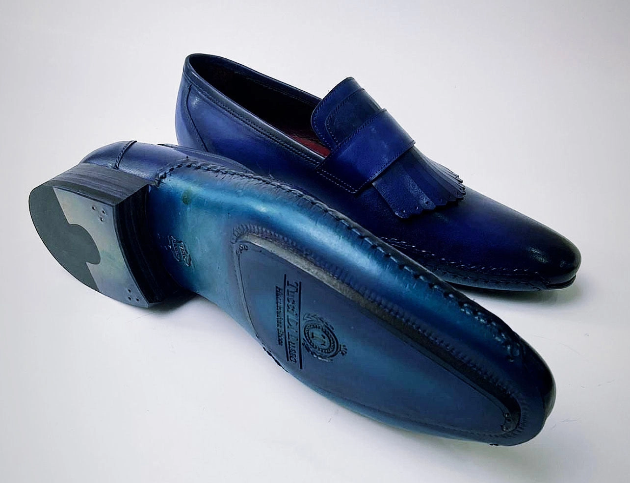 Types Of Loafers Tucci Di Lusso Mens Royal Blue Hand-welted Italian Calf Skin leather luxury Kiltie Loafers