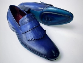 Tucci Di Lusso Mens Royal Blue Hand-welted Italian Calf Skin leather luxury Kiltie Loafers Loafers With Thick Soles