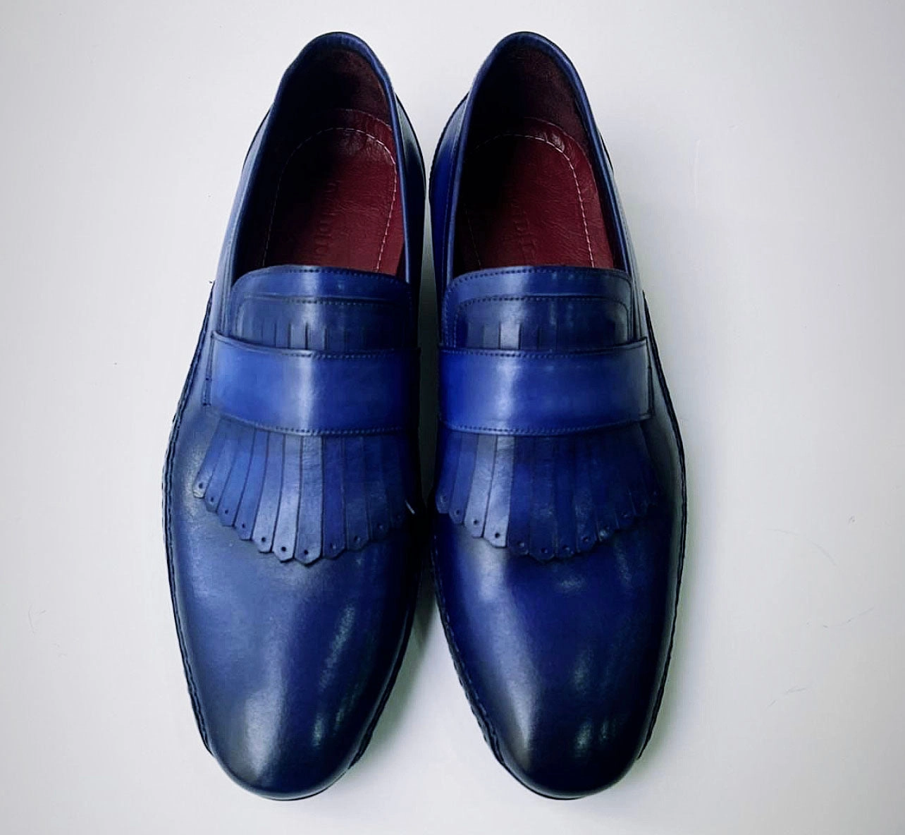 Tucci Di Lusso Mens Royal Blue Hand-welted Italian Calf Skin leather luxury Kiltie Loafers Heeled Loafers Outfit