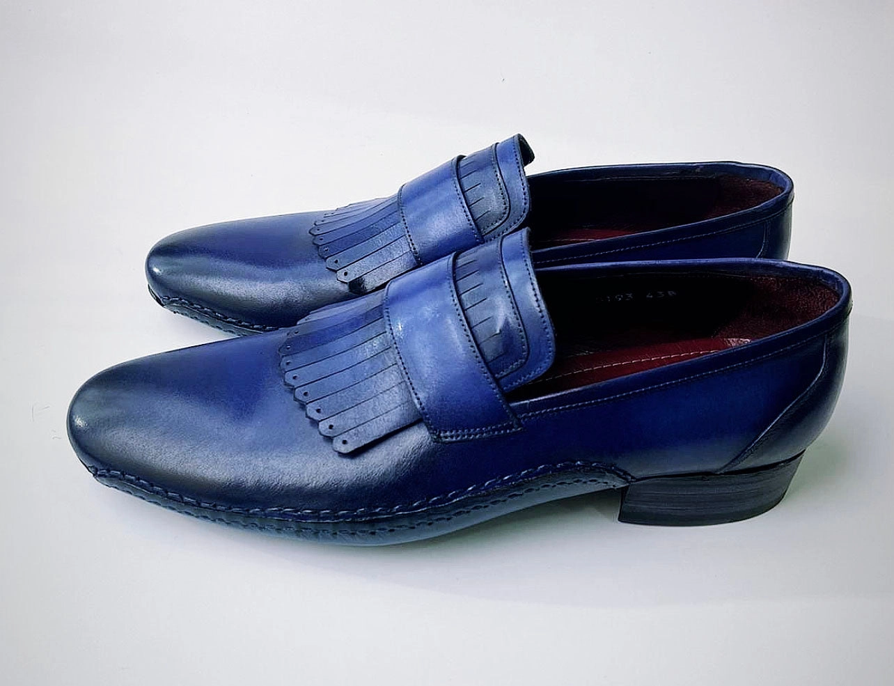 Loafers And Legends Tucci Di Lusso Mens Royal Blue Hand-welted Italian Calf Skin leather luxury Kiltie Loafers