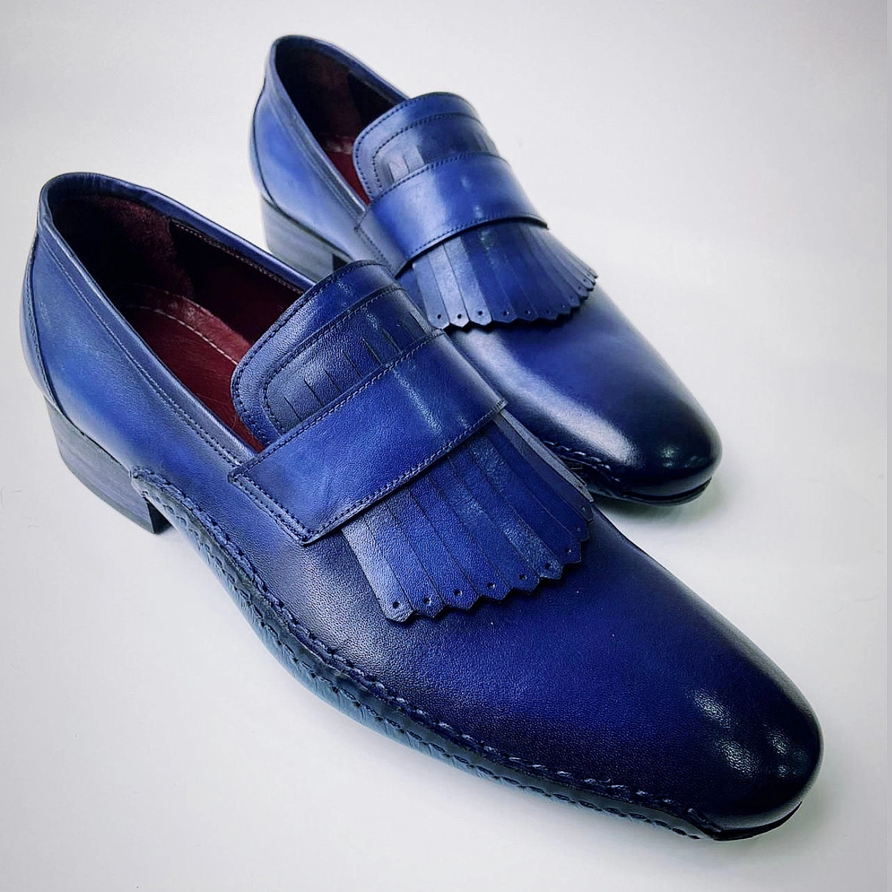 Tucci Di Lusso Mens Royal Blue Hand-welted Italian Calf Skin leather luxury Kiltie Loafers Dv Loafers