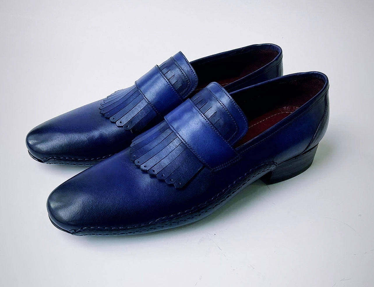 Sneakers Loafers Tucci Di Lusso Mens Royal Blue Hand-welted Italian Calf Skin leather luxury Kiltie Loafers