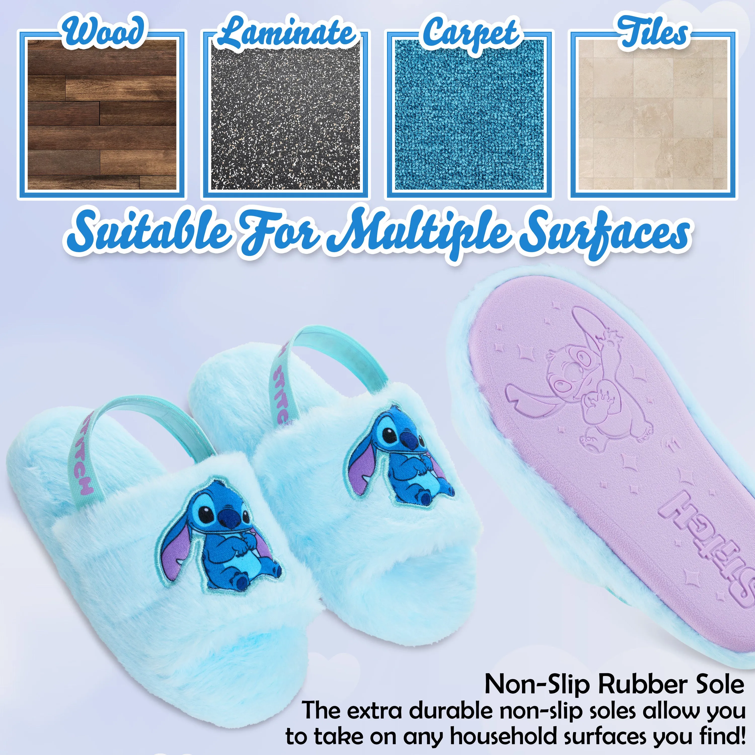 Disney Stitch Womens Fluffy Slippers, Comfy Mule House Shoes - Stitch Gifts for Women Unique Slippers