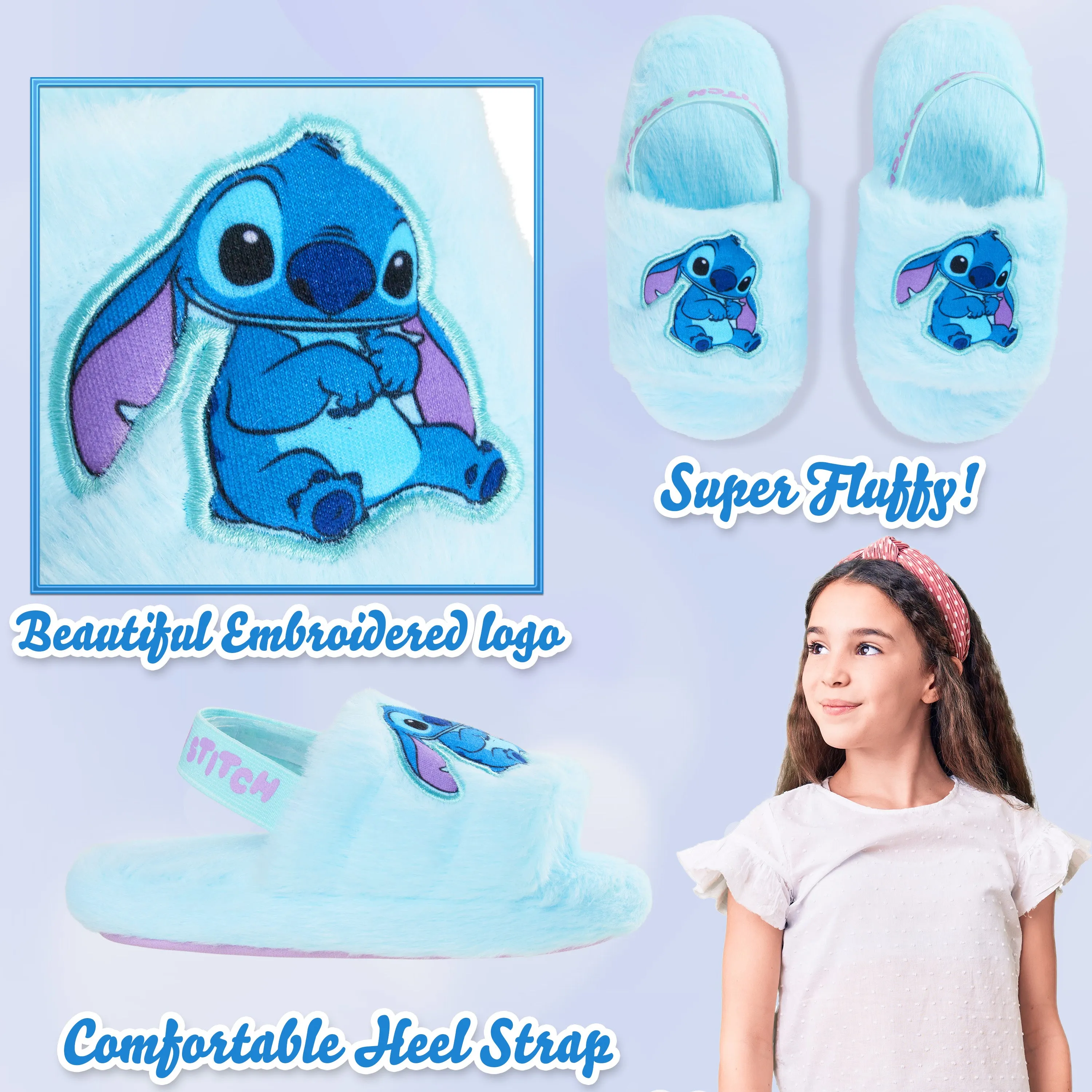 Racoon Slippers Disney Stitch Womens Fluffy Slippers, Comfy Mule House Shoes - Stitch Gifts for Women