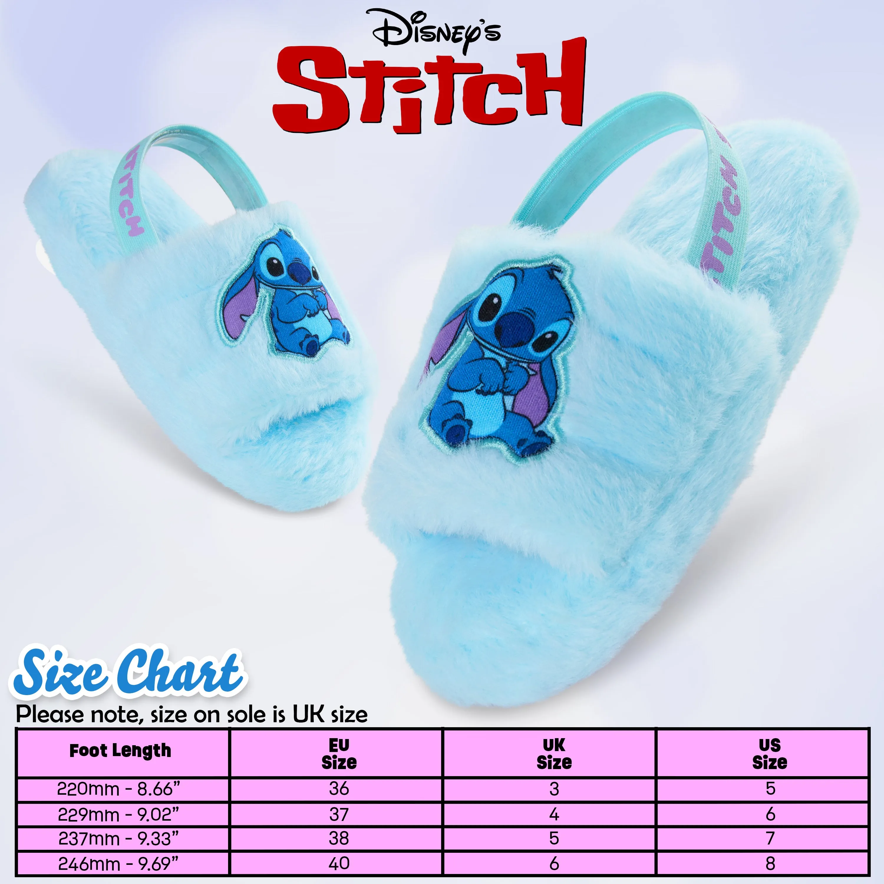Disney Stitch Womens Fluffy Slippers, Comfy Mule House Shoes - Stitch Gifts for Women Teenage Slippers