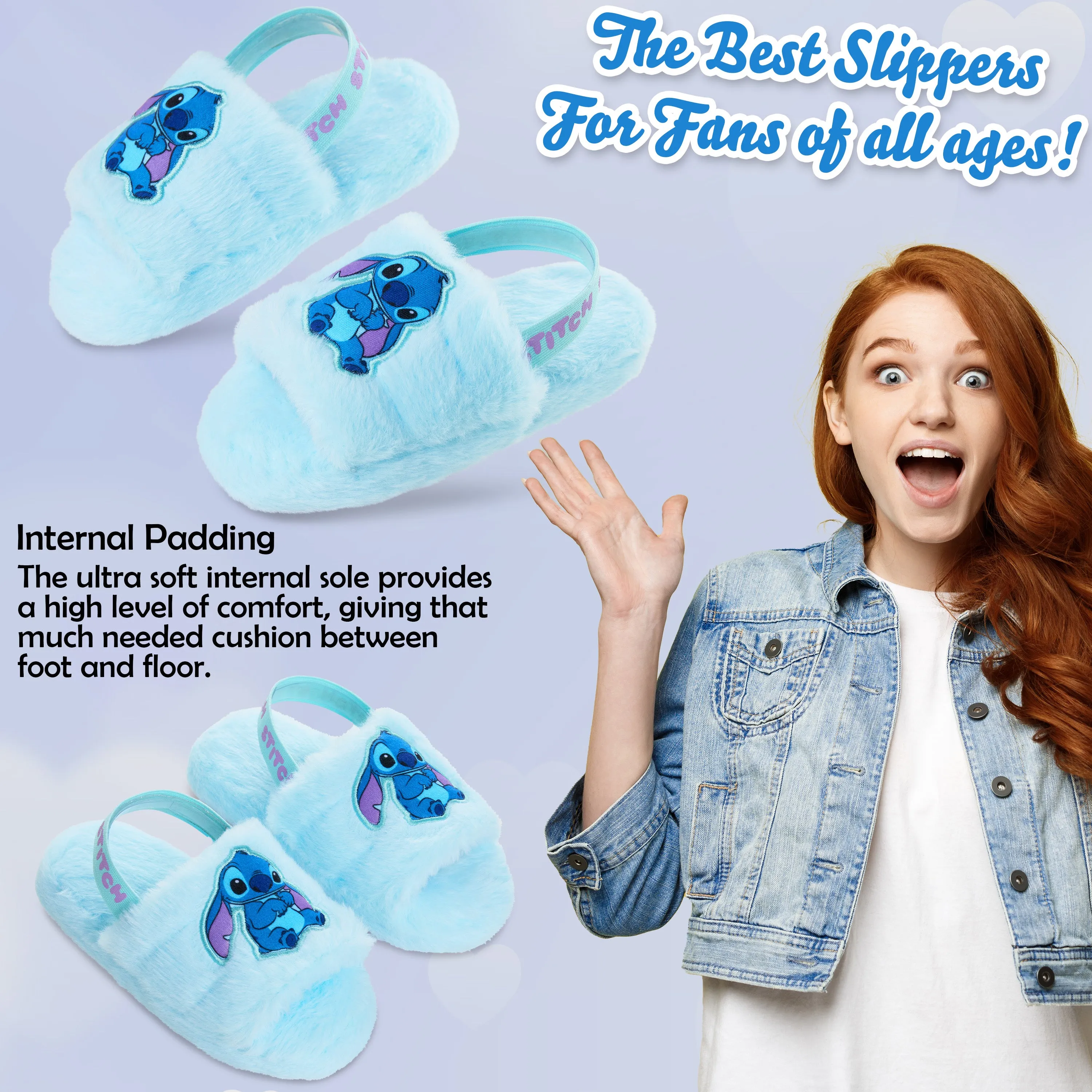 Disney Stitch Womens Fluffy Slippers, Comfy Mule House Shoes - Stitch Gifts for Women Pink Bunny Rabbit Slippers