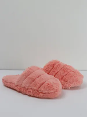 Slippers For Bunions Women's Faux Fur Slip-On Slippers,Salmon