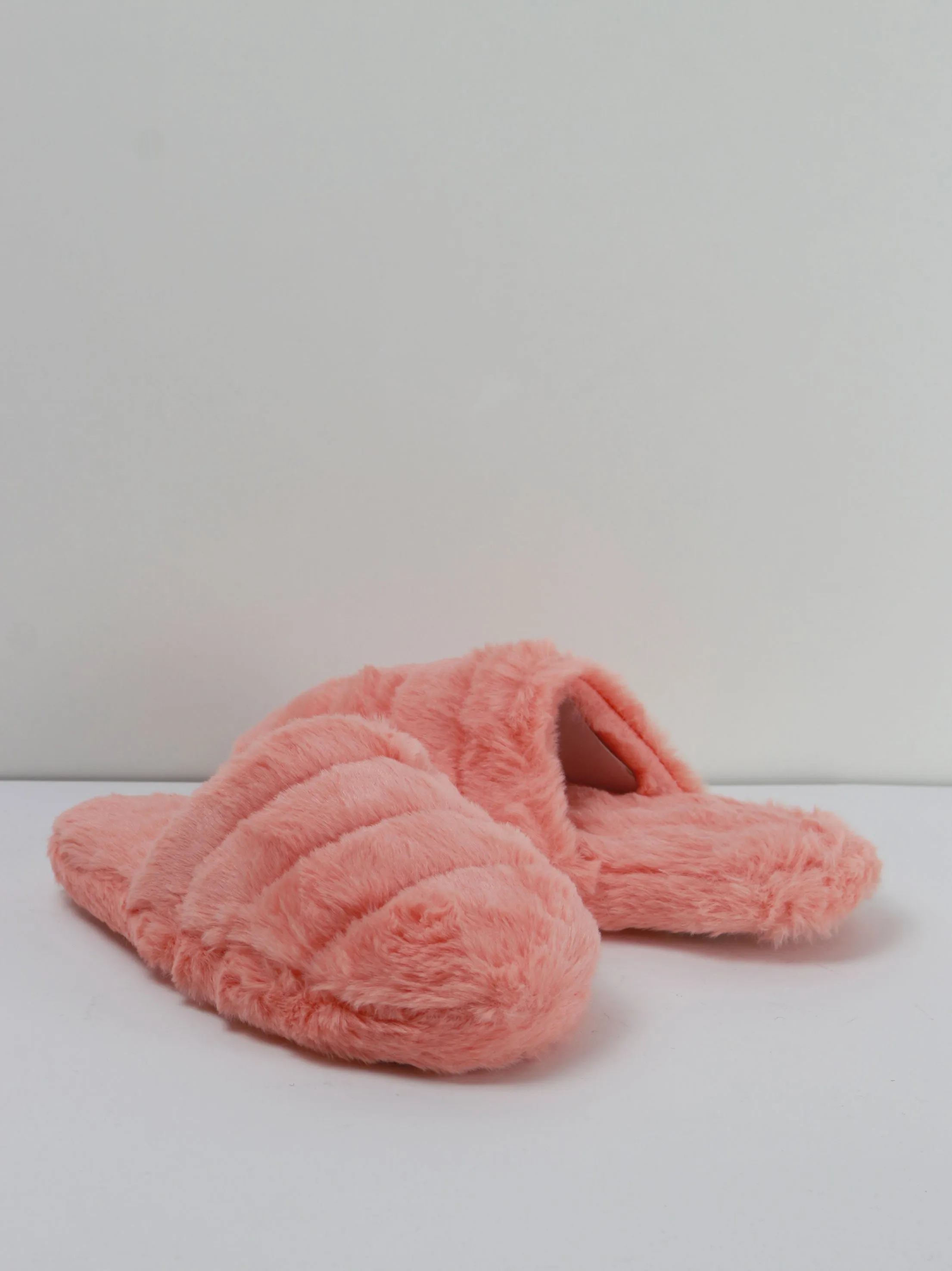 Women's Faux Fur Slip-On Slippers,Salmon High Heeled Slippers