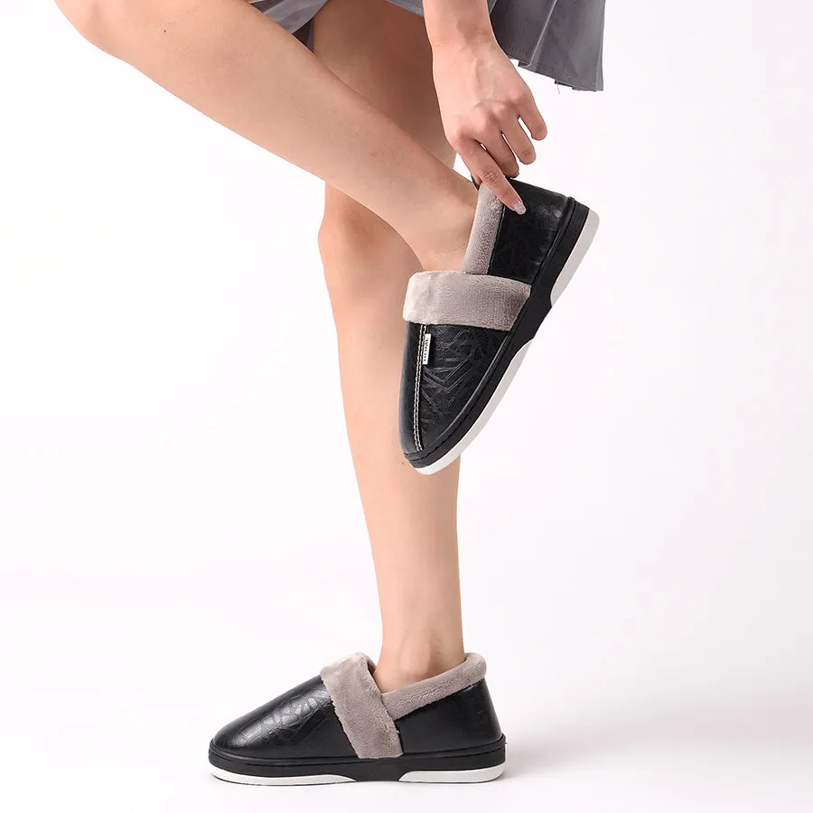 Waterproof Slippers Womens with PU Leather Pug Dog Slippers