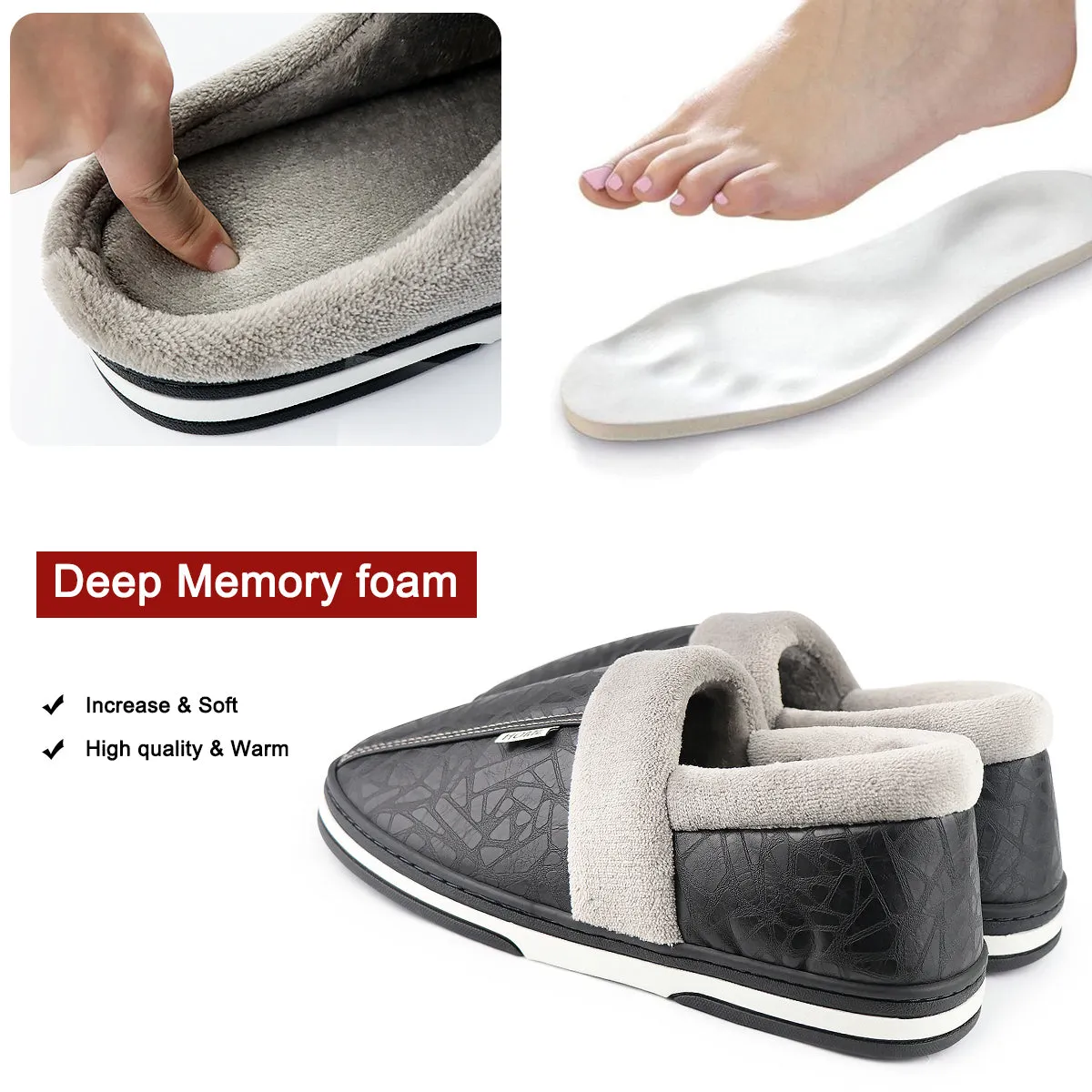 Waterproof Slippers Womens with PU Leather Turkish Cotton Slippers
