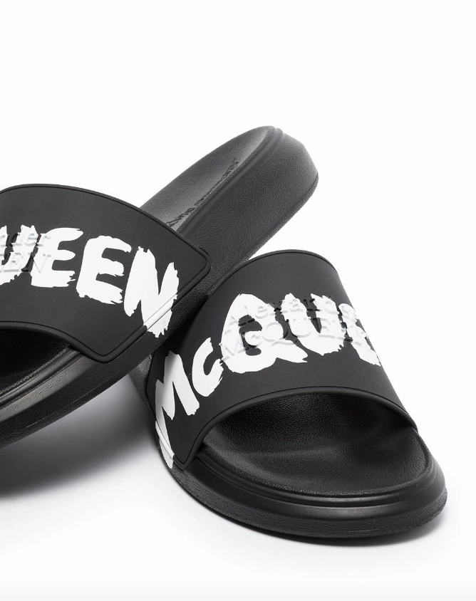 Flat Sandals On Sale Alexander McQueen graffiti-logo slip-on slides