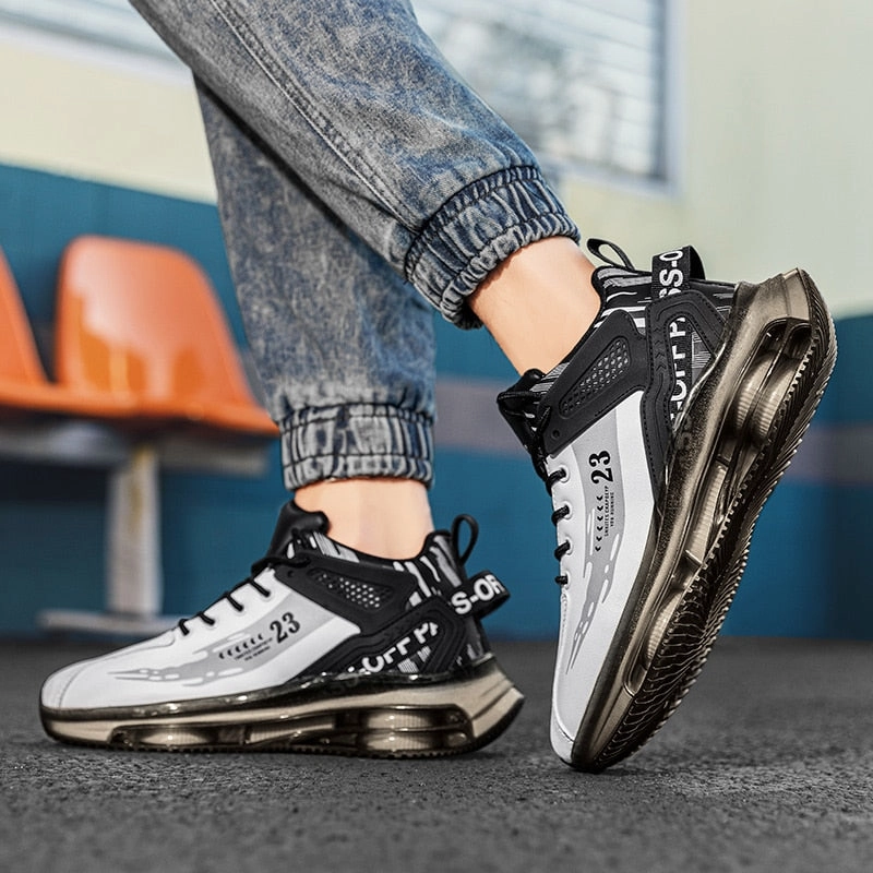 Men's Fashion Outdoor Jogging Sneakers - Mesh Breathable Cushioning - Black Basket Footwear in Big Sizes Stay Stylish and Active with best running shoes Python Flat Shoes