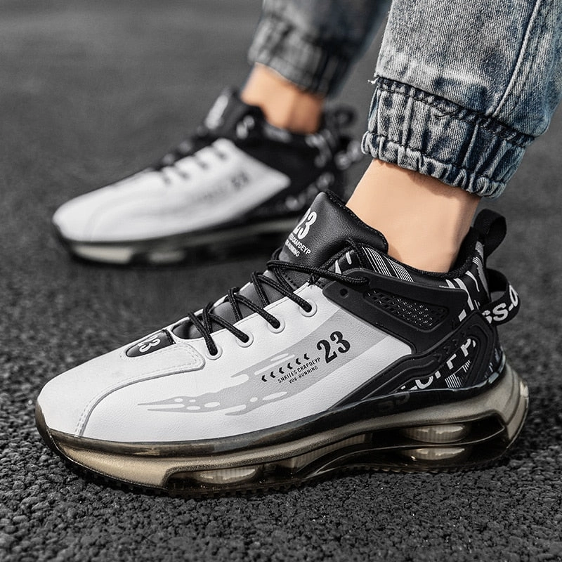 Men's Fashion Outdoor Jogging Sneakers - Mesh Breathable Cushioning - Black Basket Footwear in Big Sizes Stay Stylish and Active with best running shoes Perforated Flats Shoes