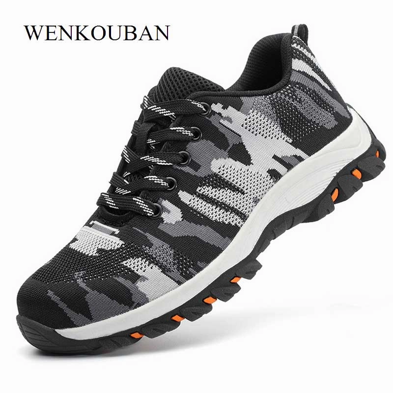 Best Shoes For Flat Pedal Mountain Biking Camouflage Steel Toe Shoes Men Work Boots Breathable Work Safety Shoes for Man Steel Puncture Proof Construction Safety Boots