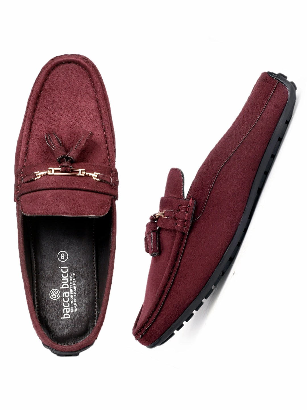 Bacca Bucci JAMBOREE Fashion Mules/Clogs/Backless Loafers for Party/Travel/Office-Velvet Maroon Business Loafers