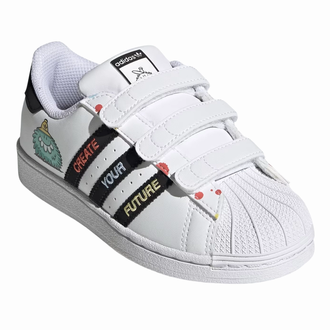 Adidas - Kid's Kevin Lyons x Superstar J 'Create Your Future' - Cloud White / Core Black / Radiant Aqua Grinch Adidas Shoes