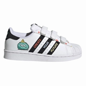 Adidas - Kid's Kevin Lyons x Superstar J 'Create Your Future' - Cloud White / Core Black / Radiant Aqua Adidas Shoes Recycled Ocean Plastic