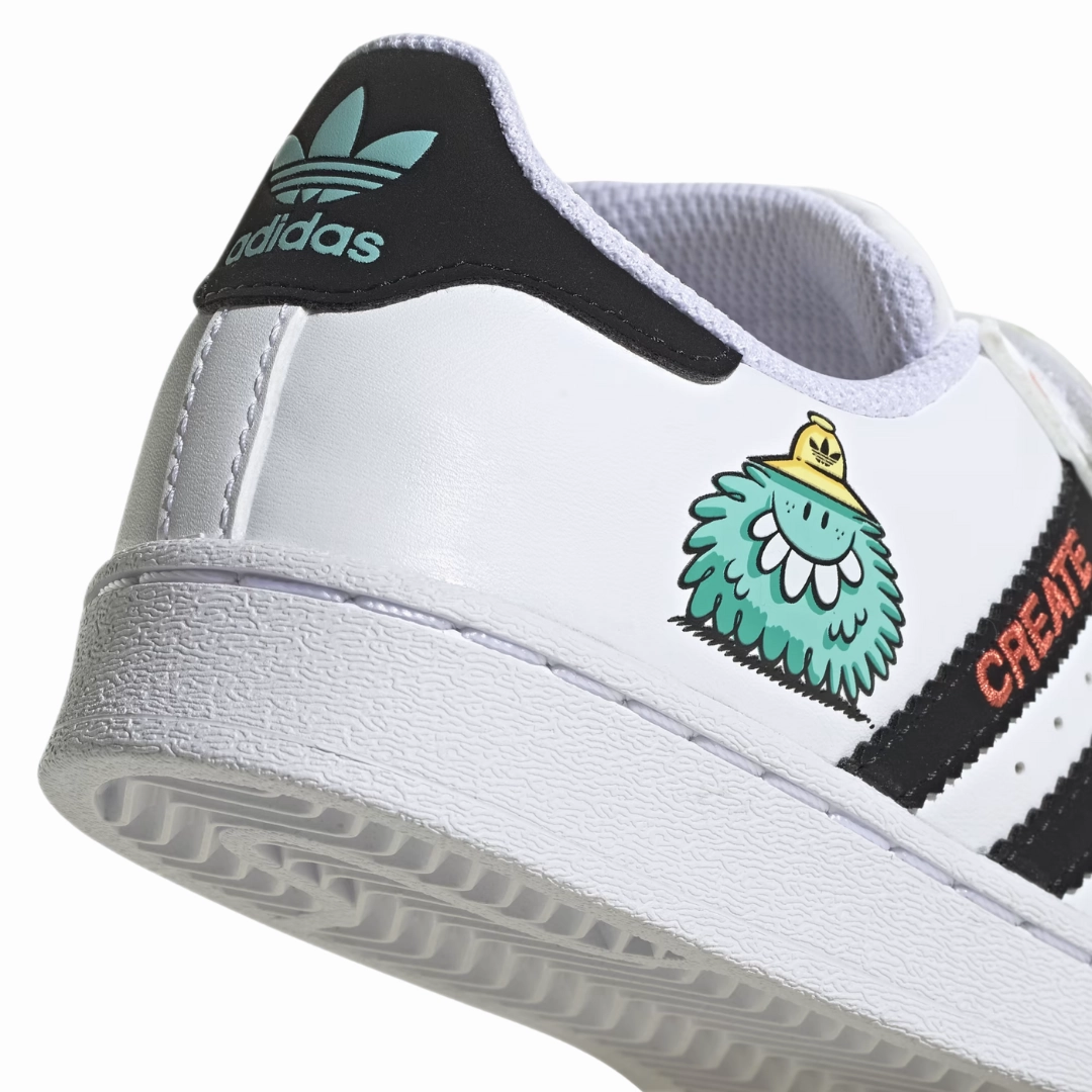 Adidas Volleyball Shoes Adidas - Kid's Kevin Lyons x Superstar J 'Create Your Future' - Cloud White / Core Black / Radiant Aqua