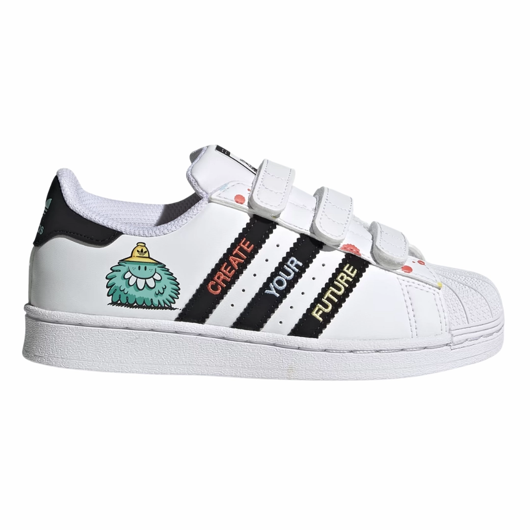 Adidas - Kid's Kevin Lyons x Superstar J 'Create Your Future' - Cloud White / Core Black / Radiant Aqua Adidas Okapi Shoes