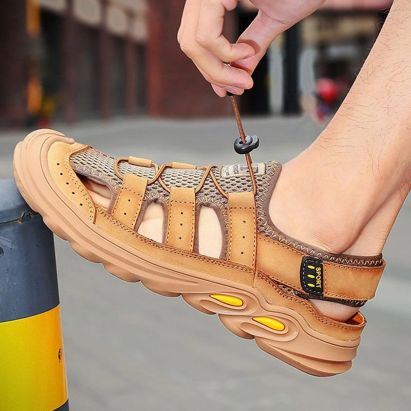 Men's Outdoor Leather Mesh Beach Sandals Steeler Slippers