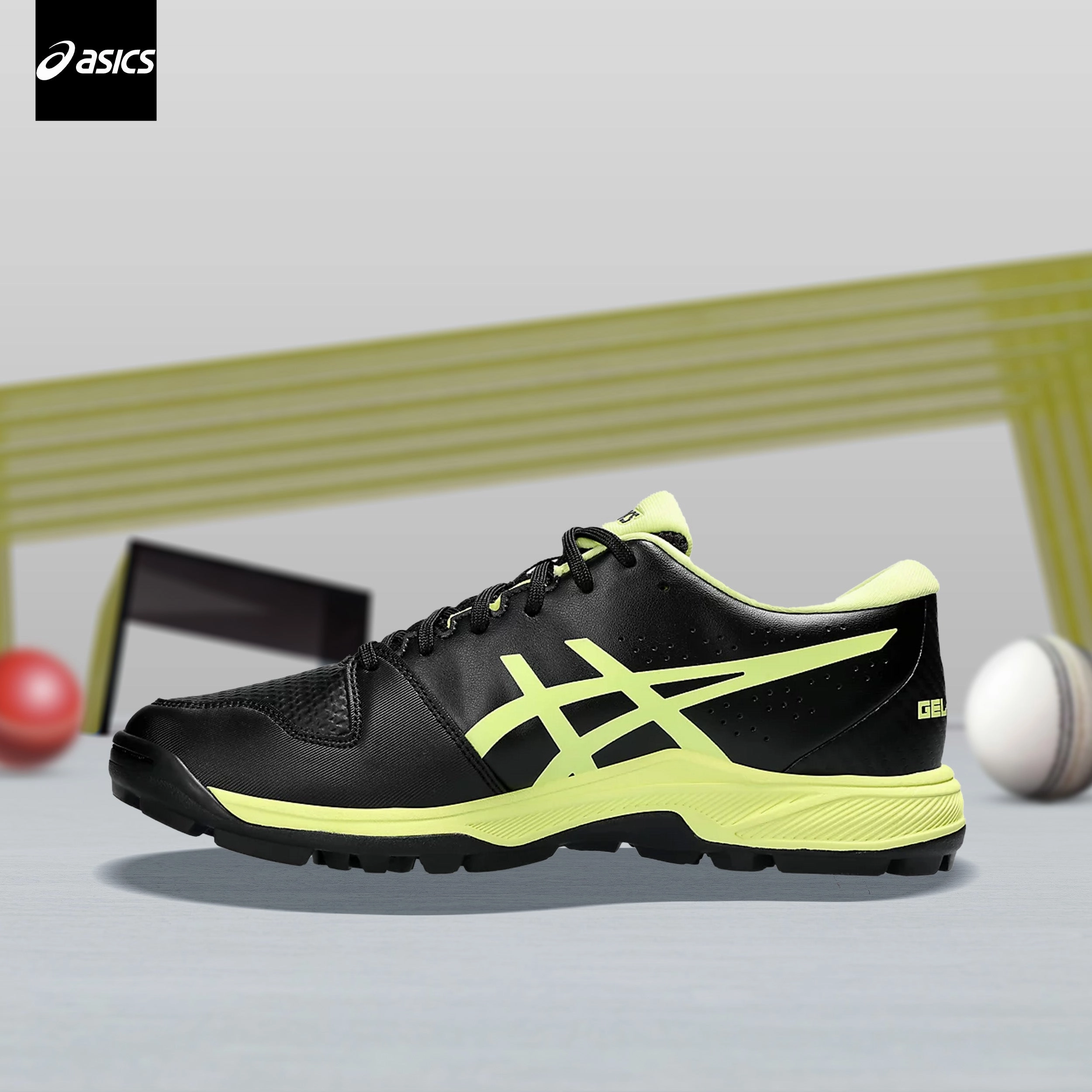 Asics Gel Peake 2 Men's Cricket Shoes - Black/Glow Yellow Asics Round Toe Shoes