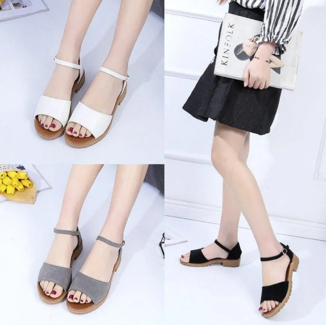 Women's Fashion Buckle Strap Heeled Sandals Slip-On Shoes  H1 Everfoams Slippers