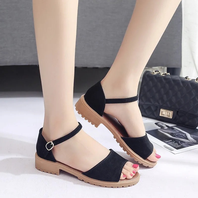 Women's Fashion Buckle Strap Heeled Sandals Slip-On Shoes  H1 Cozies Slippers