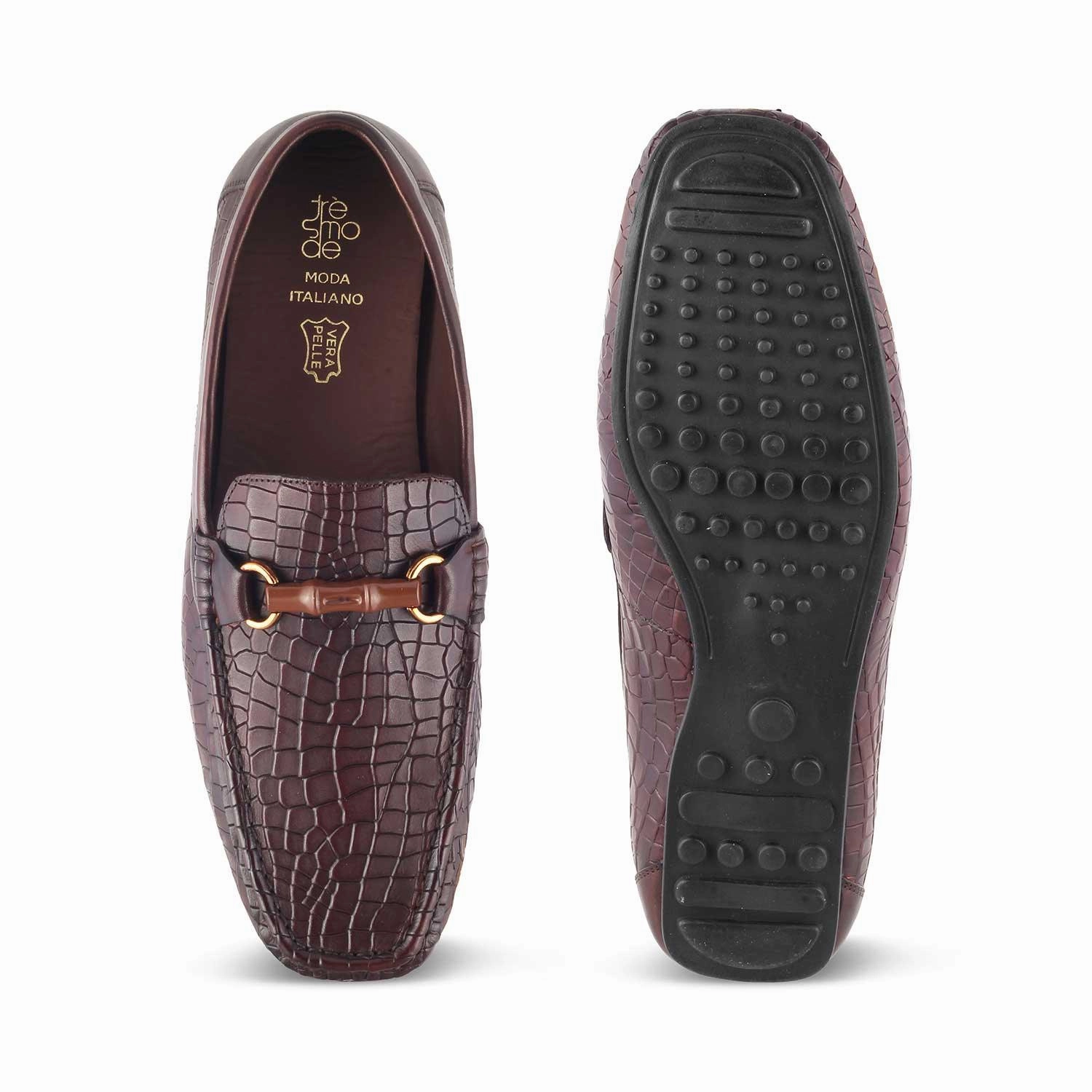The Croter Brown Men's Textured Leather Loafers Tresmode Hoka Speed Loafers